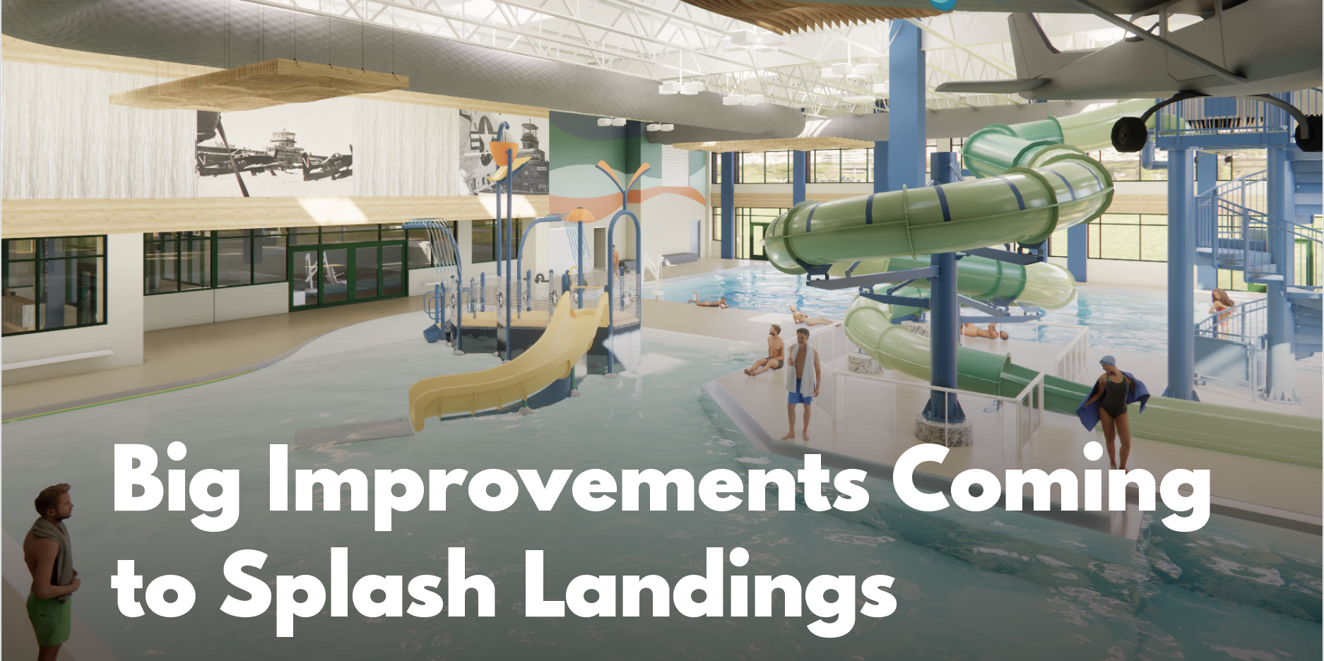 Images of design plans for renovation of Splash Landings Indoor Aquatic Center