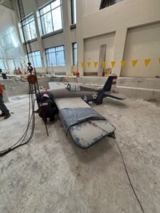 One of the Splash Landings planes is down on the pool floor ahead of its reburbishing.